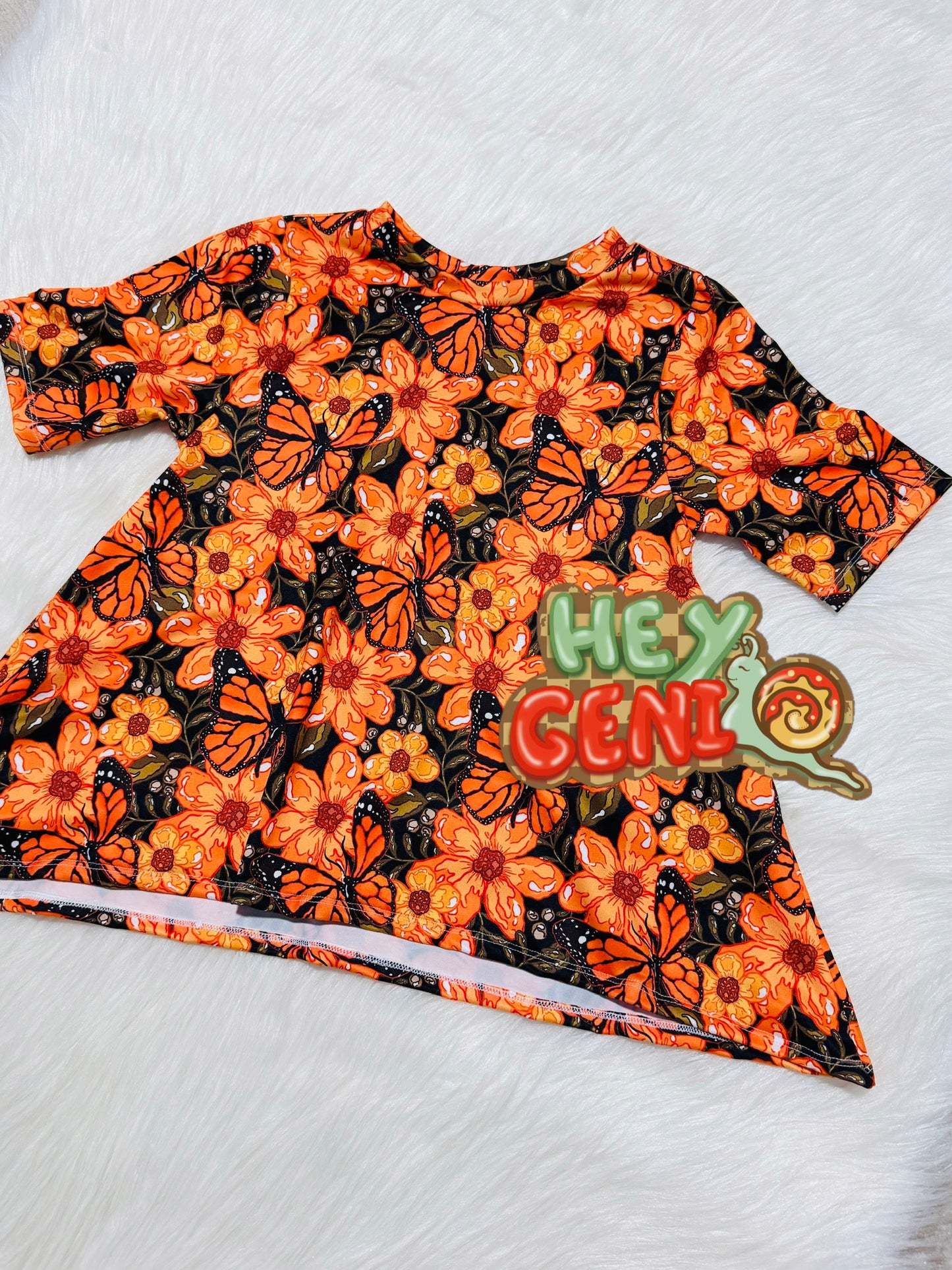 RTS 6/7 ORANGE FLOWERS & BUTTERFLIES HAZEL TOP