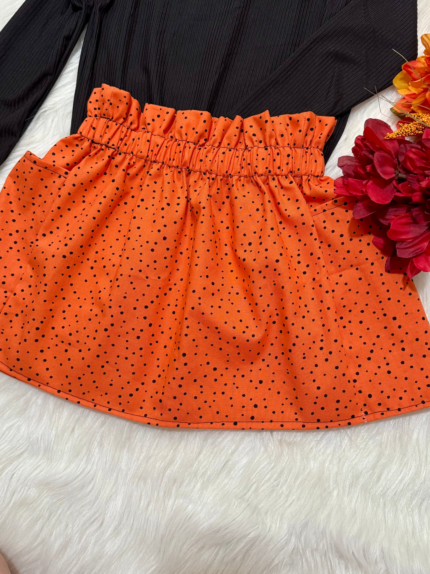 RTS 6/7Y ORANGE POLKA DOT PAPERBAG SKIRT